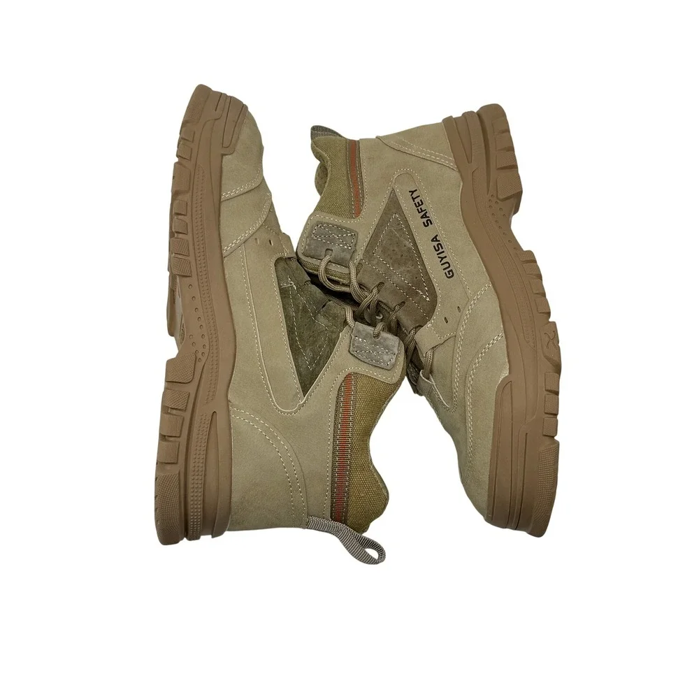 GUYISA Safety Tan Work Hiking Boots Mid Top Steel Toe GB21148-2020 Men's Sz 44